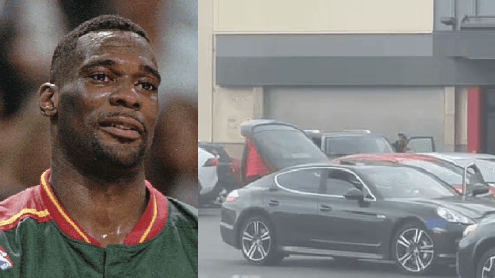 Shawn Kemp on April 30, 1996, and the shooting scene at the Tacoma Mall on March 8, 2023. (AP Photo/Bob Galbraith, File; Submitted photo via KOMO)