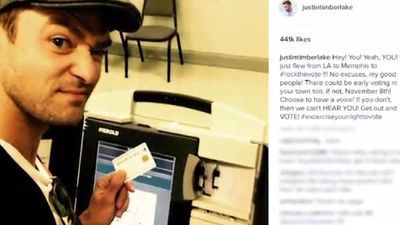 Image for story: Justin Timberlake snaps a selfie while voting