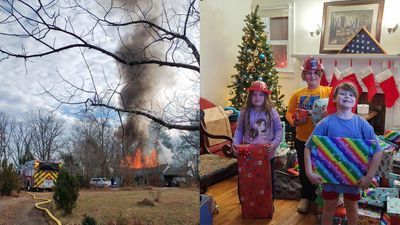 Image for story: Firefighters give Christmas presents to family that 'lost everything' in house fire