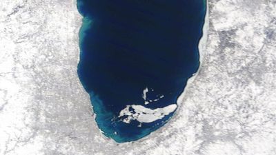 Image for story: Huge sheet of ice drifts across Lake Michigan after breaking away from Chicago