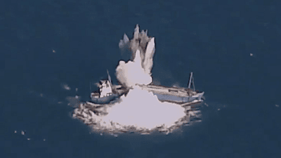 Image for story: WATCH: Air Force sinks cargo ship in Gulf of Mexico to demonstrate new weapons