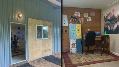 Image for story: Family with 3 new homeschoolers transforms barn into classroom 