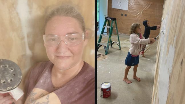 Shawna and her children hard at work to create a classroom from the ground up. (Courtesy of Brian Knickerbocker)