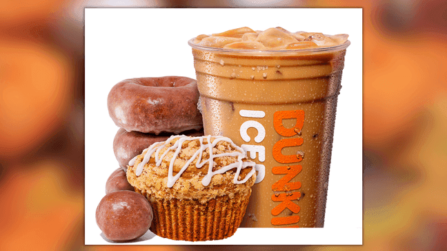 Pumpkin-flavored coffee and sweet treats return to Dunkin Donuts for the 2023 fall season (Credit: Dunkin Donuts)