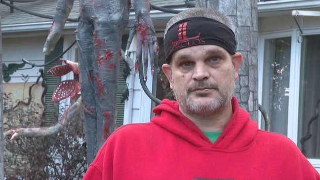 North Providence resident Steven Simoneau spoke with NBC 10 about the homemade 'Stranger Things' display. (WJAR)