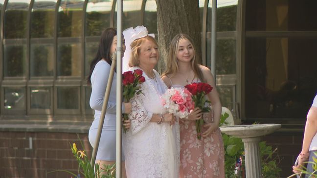 Linda, a resident at Waterview Villa Rehabilitation and Health Care Center in East Providence, gets to be the bride once against renew their vows after 41 years of love. (WJAR)