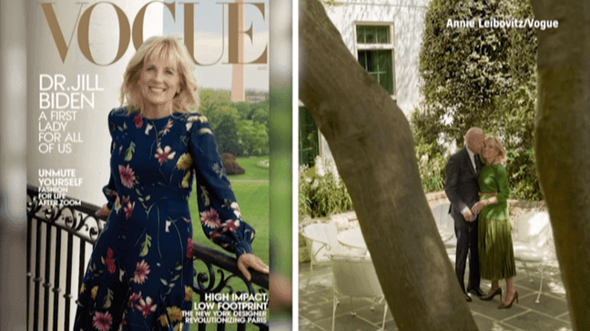 First lady Dr. Jill Biden on the new cover of Vogue magazine. (Photo: Annie Leibovitz/Vogue via CNN Newsource)