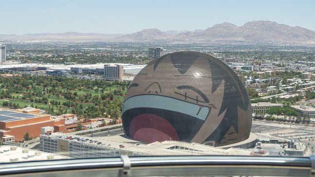 A view of the Sphere from the High Roller during the observation  wheel's 10th anniversary on Monday, June 10, 2024, in Las Vegas. (Mingson Lau/KSNV)