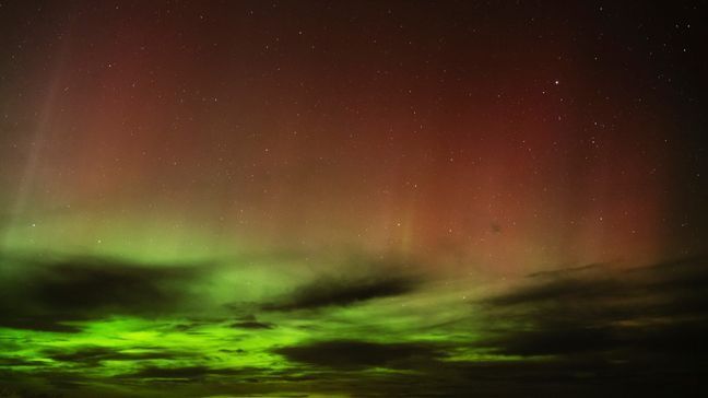 FILE - An aurora borealis, also known as the northern lights, is seen in the night sky in the early morning hours of Monday, April 24, 2023, near Washtucna, Wash.{&nbsp;} (AP Photo/Ted S. Warren, File)