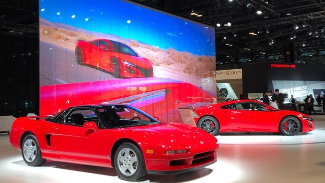 The 1991 Acura NSX with the 2019 NSX in the background. (Sinclair Broadcast Group / Jill Ciminillo)