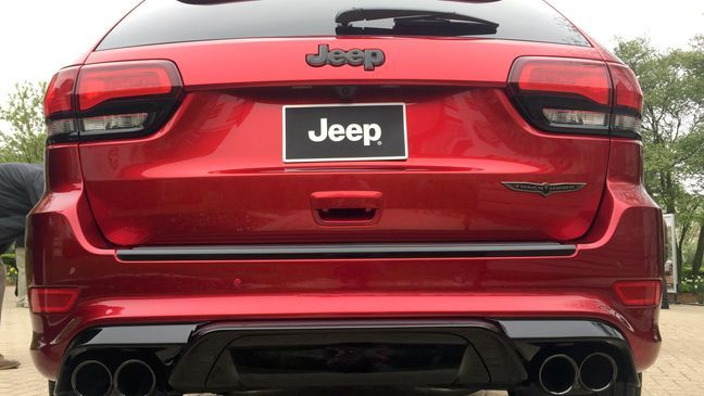 Aggressive, functional exterior appointments on the 2018 Jeep Grand Cherokee Trackhawk include unique quad-tip exhaust and redesigned fascia that optimizes airflow and cooling. (Sinclair Broadcast Group / Jill Ciminillo)