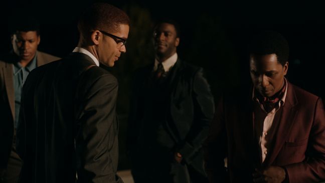 ELI GOREE, KINGSLEY BEN-ADIR, ALDIS HODGE, and LESLIE ODOM JR. star in ONE NIGHT IN MIAMI (Photo:{&nbsp;} Amazon Studios)