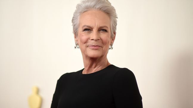 Jamie Lee Curtis arrives at the Oscars on Sunday, March 10, 2024, at the Dolby Theatre in Los Angeles. (Photo by Richard Shotwell/Invision/AP)