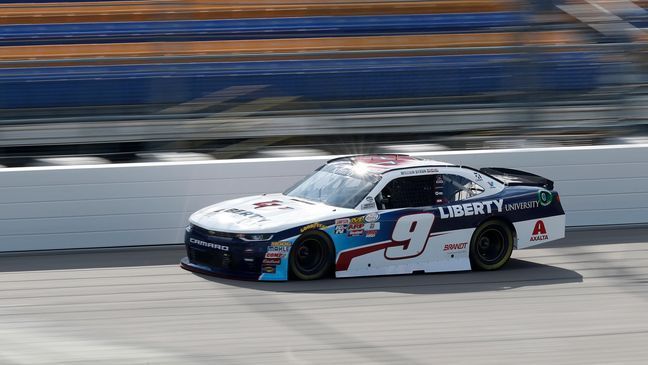 William Byron drives his car during practice for the NASCAR Xfinity Series auto race, Friday, July 28, 2017, at Iowa Speedway in Newton, Iowa. (AP Photo/Charlie Neibergall)