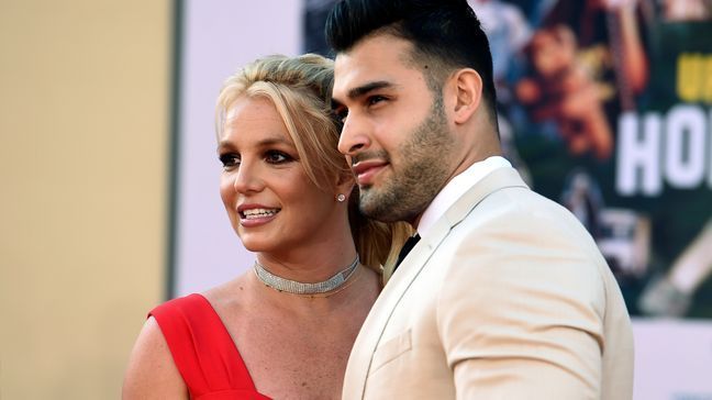 FILE - Britney Spears and Sam Asghari arrive at the Los Angeles premiere of "Once Upon a Time in Hollywood," at the TCL Chinese Theatre, Monday, July 22, 2019. (Photo by Jordan Strauss/Invision/AP, File)