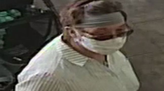 Police are looking for a white female in her 60s, medium build, wearing a gray bandana, glasses and a long sleeve shirt with gray vertical lines after she coughed on a 1-year-old baby at a Yogurtland in San Jose, California on June 12, 2020 (San Jose PD)