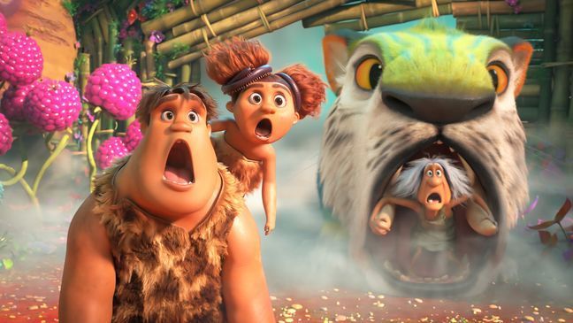 (from left) Thunk Crood (Clark Duke), Sandy Crood (Kailey Crawford) and Gran (Cloris Leachman) in DreamWorks Animation's The Croods: A New Age, directed by Joel Crawford.{&nbsp;}(Photo: DreamWorks Animation)