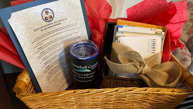 The gift basket from Campbell County with the declaration and letters. taken on September 8, 2022. (Credit: Jacob Hunziker, WSET)