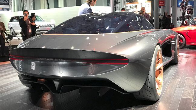 The{&nbsp;}Genesis Essentia Concept on display at the 2018 New York Auto Show. (Sinclair Broadcast Group / Jill Ciminillo)