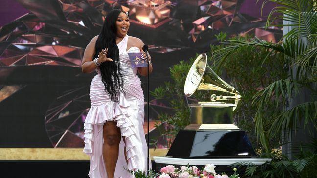 FILE - Lizzo speaks onstage during the 63rd Annual GRAMMY Awards at Los Angeles Convention Center on March 14, 2021 in Los Angeles, California. (Photo by Kevin Winter/Getty Images for The Recording Academy)