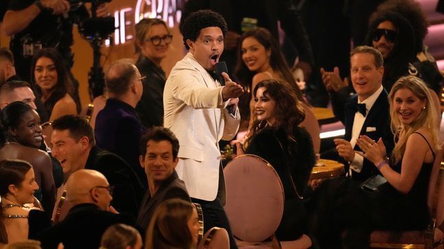 Host Trevor Noah speaks during the 66th annual Grammy Awards on Sunday, Feb. 4, 2024, in Los Angeles. (AP Photo/Chris Pizzello)