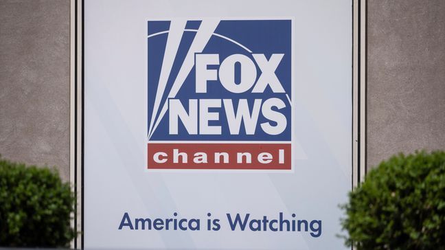 FILE - The Fox News logo is displayed outside Fox News Headquarters in New York, April 12, 2023. A former Donald Trump supporter who became the center of a conspiracy theory about Jan. 6, 2021, filed a defamation lawsuit against Fox News on Wednesday, July 12, saying the network made him a scapegoat for the Capitol insurrection. (AP Photo/Yuki Iwamura, File)