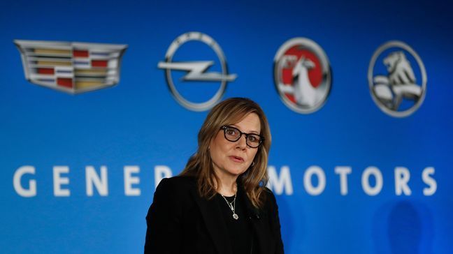 FILE- In this Jan. 10, 2017, file photo, General Motors Chairman and CEO Mary Barra speaks about the financial outlook of the automaker in Detroit. An escalating trade war and steep tariffs on steel and aluminum are putting pressure on earnings for automakers, prompting GM to slash its outlook while also weighing down shares of Ford Motor Co. and auto parts companies. (AP Photo/Paul Sancya, File)