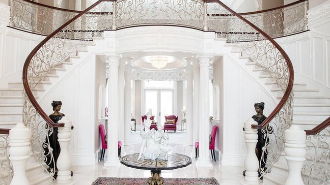 Grand staircase at the entrance{&nbsp;}of the $48 million mansion which sits on a 3,387 acres at 533 N. Left Fork Hobble Creek Canyon, Springville, Utah.  The property is the highest-priced property currently for sale in Utah. (Photo: Sotheby's International Realty via Kerry Oman)